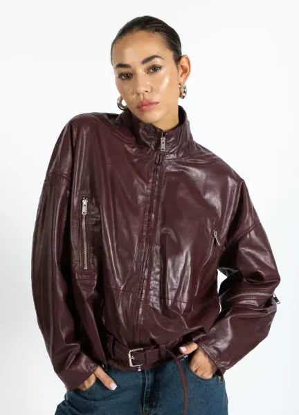 LEATHER BOMBER JACKET BORDEAUX