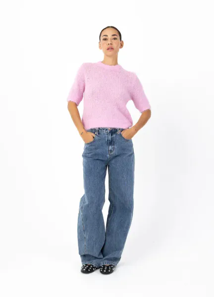 SHORT SLEEVED KNIT IN ALPACA BON BON PINK
