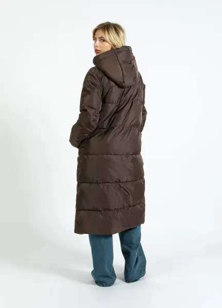 LONG PUFFER JACKET DARK BROWN